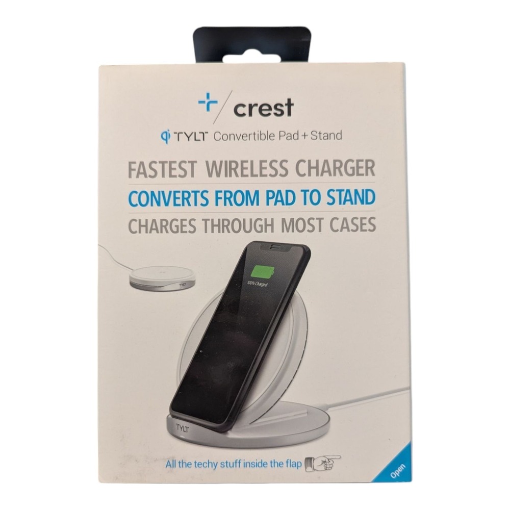 R6-N Crest TYLT Convertible Charging Pad‎ Stand Fastest Wireless Charger - White